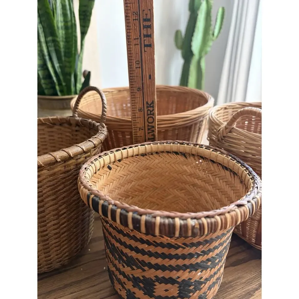 Vintage Woven Basket Planter Set of Four 10” 6